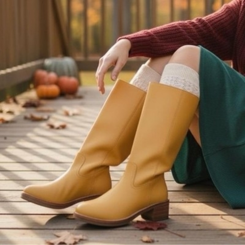 Frye Camryn Tall Pull On Boots in banana-colored leather Size 10